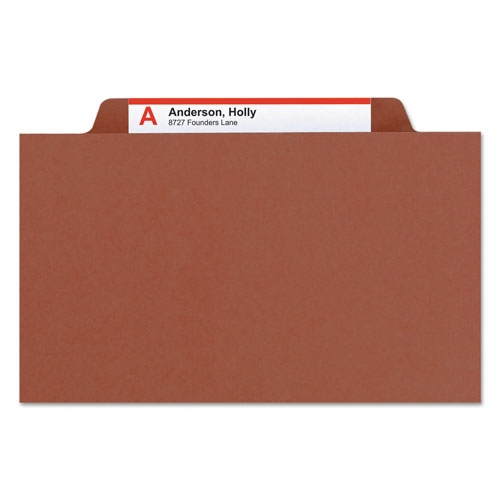 Smead 100% Recycled Pressboard Classification Folders, 3 Dividers, Legal Size, Red, 10/Box