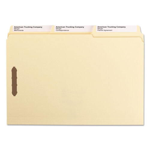 Smead SuperTab Reinforced Guide Height 2-Fastener Folders, 1/3-Cut Tabs, Legal Size, 11 pt. Manila, 50/Box