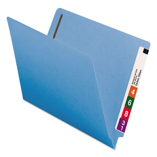 Smead Heavyweight Colored End Tab Folders with Two Fasteners, Straight Tab, Letter Size, Blue, 50/Box