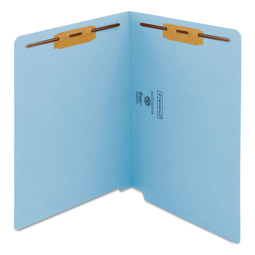 Smead WaterShed/CutLess End Tab 2-Fastener Folders, Straight Tab, Letter Size, Blue, 50/Box