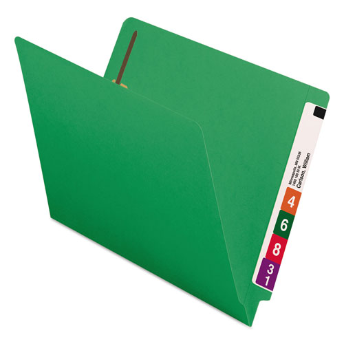 Smead Heavyweight Colored End Tab Folders with Two Fasteners, Straight Tab, Letter Size, Green, 50/Box