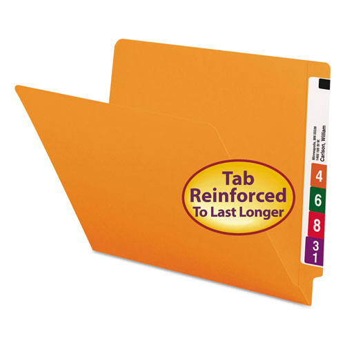 Smead Reinforced End Tab Colored Folders, Straight Tab, Letter Size, Orange, 100/Box