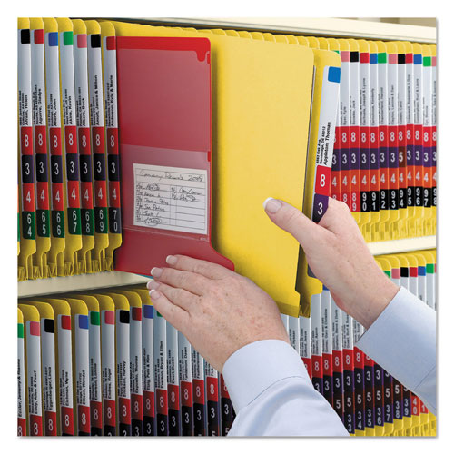 Smead End Tab Colored Pressboard Classification Folders with SafeSHIELD Coated Fasteners, 2 Dividers, Letter Size, Yellow, 10/Box