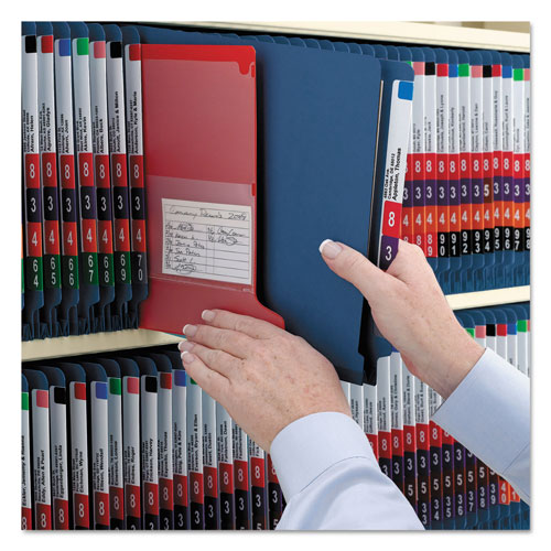 Smead End Tab Colored Pressboard Classification Folders with SafeSHIELD Coated Fasteners, 2 Dividers, Legal Size, Dark Blue, 10/Box