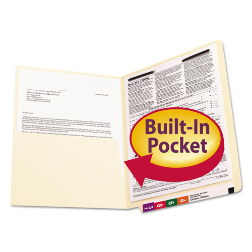 Smead Heavyweight Manila End Tab Pocket Folders with One Fastener, Straight Tab, Letter Size, 50/Box