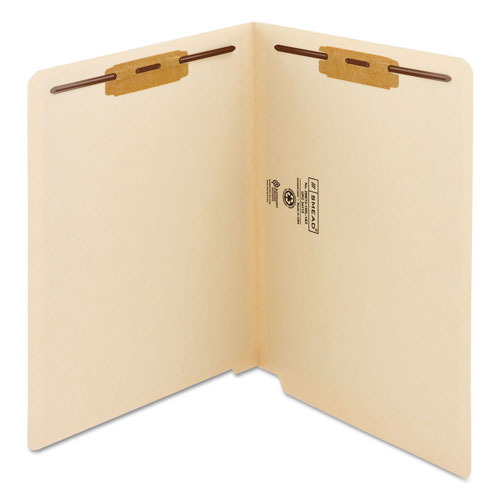 Smead WaterShed/CutLess End Tab 2-Fastener Folders, Straight Tab, Letter Size, Manila, 50/Box