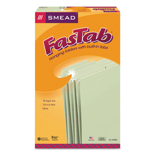 Smead FasTab Hanging Folders, Legal Size, 1/3-Cut Tab, Moss, 20/Box