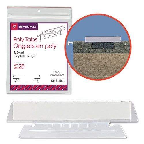 Smead Poly Index Tabs and Inserts For Hanging File Folders, 1/3-Cut Tabs, White/Clear, 3.5