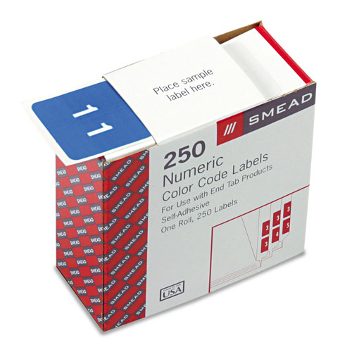 Smead Numerical End Tab File Folder Labels, 1, 1.5 x 1.5, Light Blue, 250/Roll
