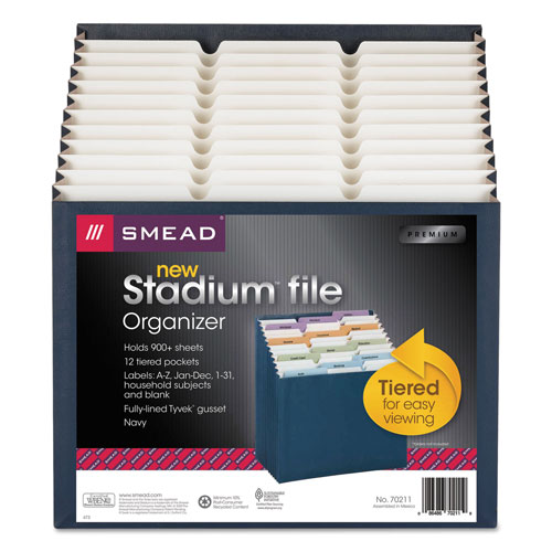 Smead Stadium File, 12 Sections, 1/12-Cut Tab, Letter Size, Navy