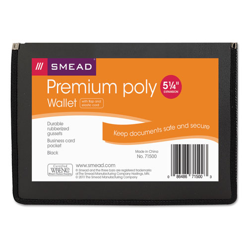 Smead Poly Premium Wallets, 5.25" Expansion, 1 Section, Letter Size, Black