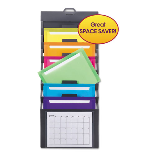 Smead Cascading Wall Organizer, 14.25 x 33, Letter, Gray with 6 Bright Color Pockets