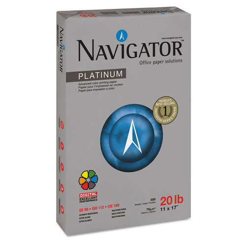Navigator Platinum Paper, 99 Bright, 20lb, 11 x 17, White, 500 Sheets/Ream, 5 Reams/Carton