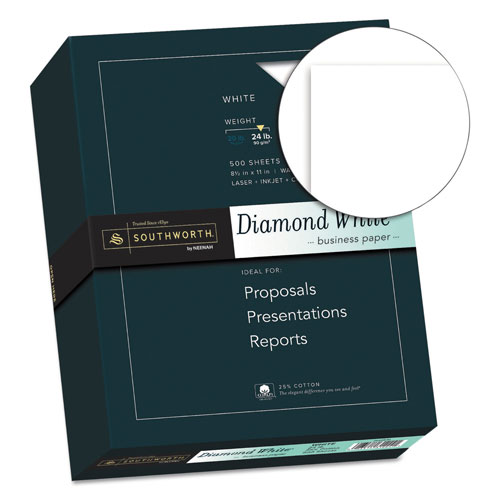 Southworth 25% Cotton Diamond White Business Paper, 95 Bright, 24 lb, 8.5 x 11, 500/Ream