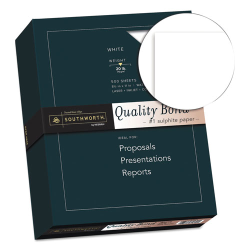 Southworth Quality Bond Business Paper, 95 Bright, 20 lb, 8.5 x 11, White, 500/Ream