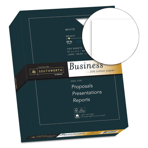 Southworth 25% Cotton Business Paper, 95 Bright, 20 lb, 8.5 x 11, White, 500/Ream
