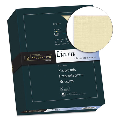 Southworth 25% Cotton Linen Business Paper, 24 lb, 8.5 x 11, Ivory, 500/Ream