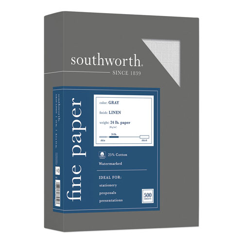 Southworth 25% Cotton Linen Business Paper, 24 lb, 8.5 x 11, Gray, 500/Ream