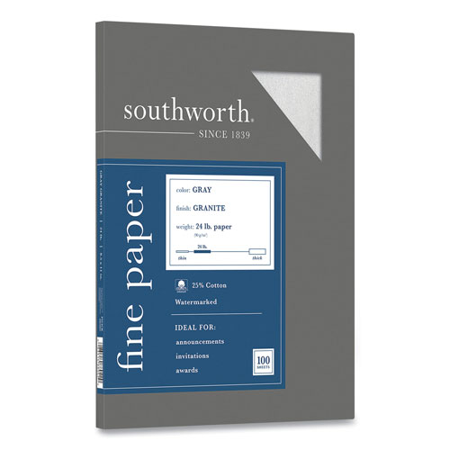 Southworth Granite Specialty Paper, 24 lb, 8.5 x 11, Gray, 100/Pack