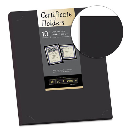 Southworth Certificate Holder, Black, 105lb Linen Stock, 12 x 9 1/2, 10/Pack