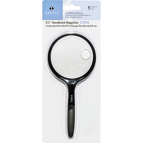 Sparco Round Hand Held Magnifier, 3-1/2" Diameter, Black Plastic Frame