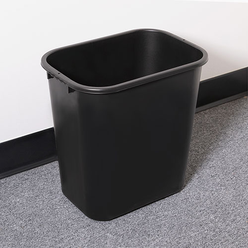 Sparco Rectangle Plastic Desk Wastebasket, 28 Quart, Black