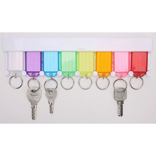 Sparco Wall Mount Key Rack, 8 x Key Tag, 2.8" Height x 10.5" Width0.5" Length, Assorted, 1 Set