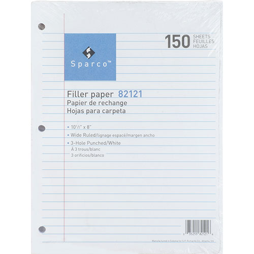Sparco Filler Paper, Wide-Ruled, 10-1/2