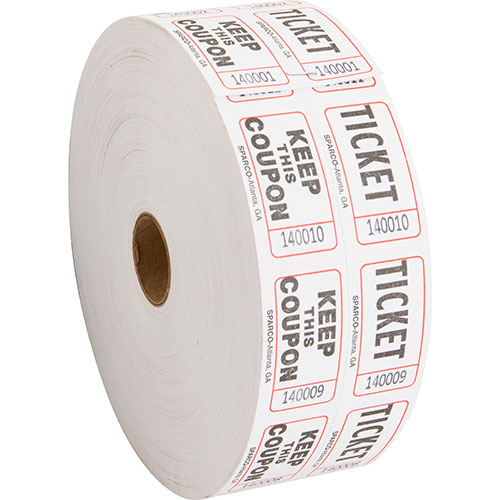 Sparco Check Ticket, Roll, Double with Coupon, 2000 Ct, White