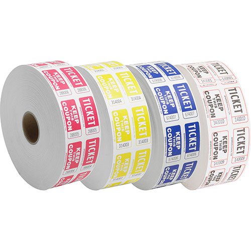 Sparco roll tickets, double with coupon, 2000 tickets per roll, red
