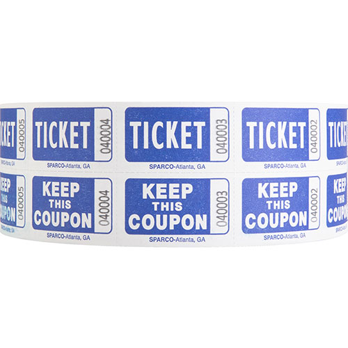 Sparco roll tickets, double with coupon, 2000 tickets per roll, blue