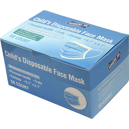 Special Buy Child Face Mask - Recommended for: Face - Disposable, 3-ply, Comfortable, Soft, Pleated, Earloop Style Mask, Latex-free - Blue - 50 / Box