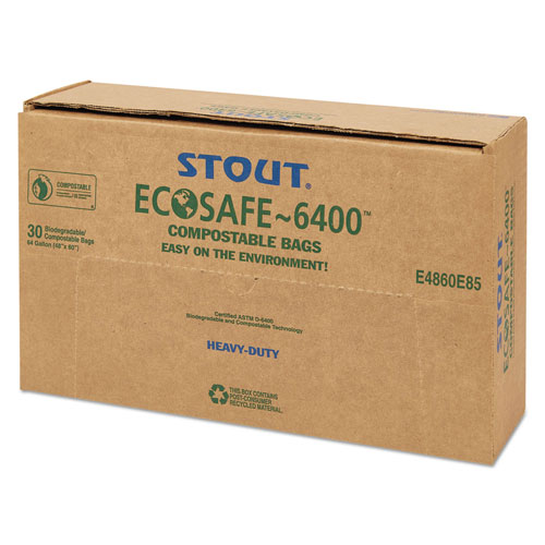 Stout EcoSafe-6400 Bags, 64 gal, 0.85 mil, 48