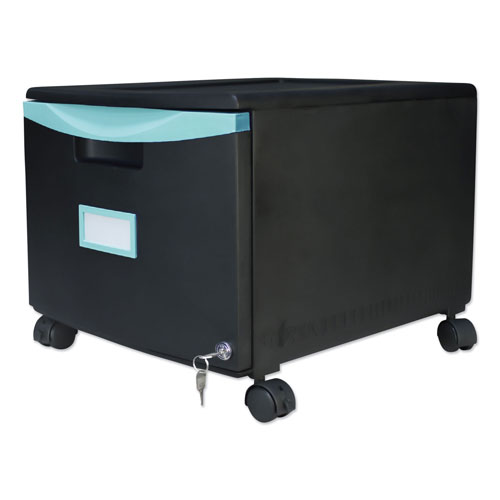 Storex Single-Drawer Mobile Filing Cabinet, 14.75w x 18.25d x 12.75h, Black/Teal
