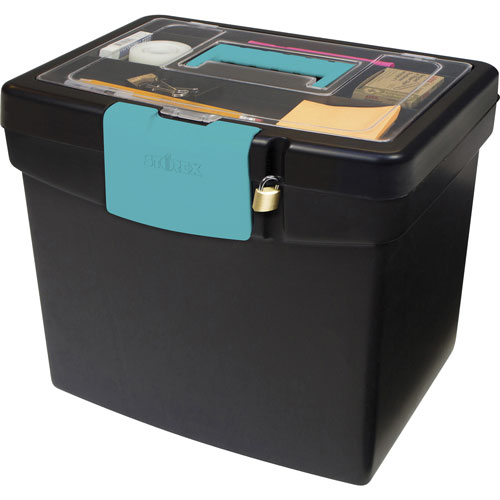 Storex File Storage Box with XL Storage Lid - Black, Teal