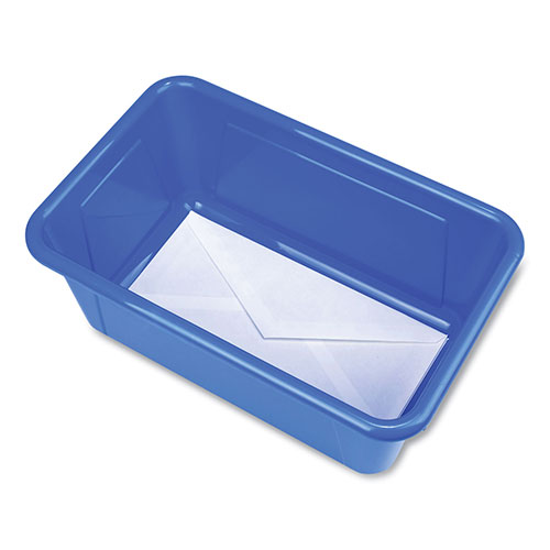 Storex Cubby Bin with Lid, 1 Section, 2 gal, 8.2 x 12.5 x 11.5, Blue, 5/Pack