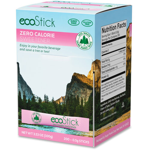 Sugar Foods Ecostick Saccharin Sweetener, 200/BX, Pink