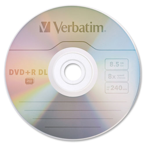 Verbatim Dual-Layer DVD+R Discs, 8.5GB, 8x, Spindle, 30/PK, Silver