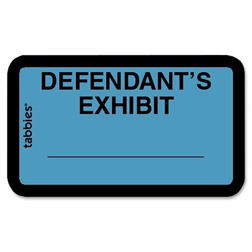 Tabbies Legal Exhibit Labels, "Defendant", 1 5/8"x1", Blue