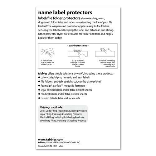 Tabbies Self-Adhesive Label/File Folder Protector, Top Tab, 3 1/2 x 2, Clear, 500/Box