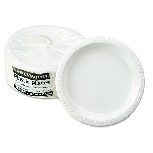 Tablemate Plastic Dinnerware, Plates, 10 1/4" dia, White, 125/Pack