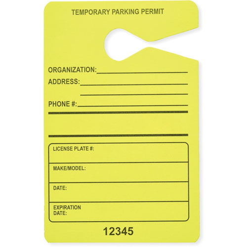 Tatco Parking Permit, Temporary, 3-1/2"Wx5-1/2"H, 50/Pk, Flyw