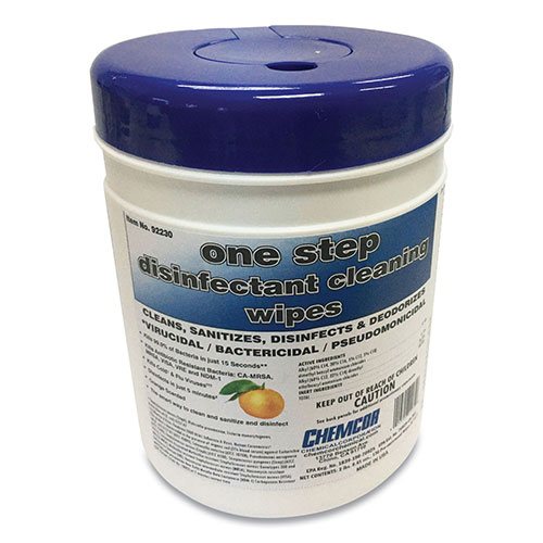 Chemcor Chemical One Step Disinfectant Cleaning Wipes, Orange Scent, 8 x 6, White, 130/Canister, 12 Canisters/Carton