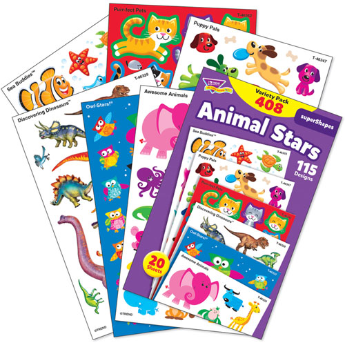 Trend Enterprises Sticker Variety Pack,Supershapes,Animals,115 Designs,488/Pk