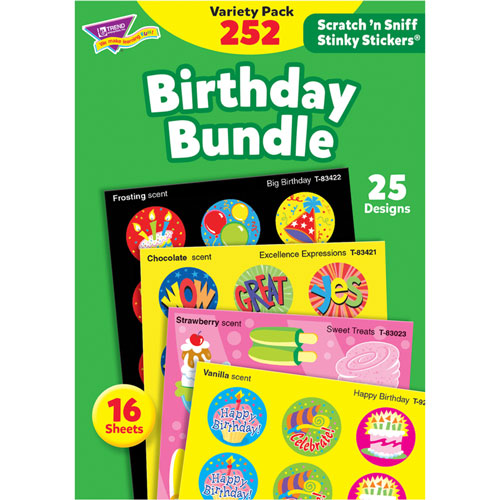 Trend Enterprises Stickers, Birthday Theme, Scented, 25 Designs, 252/St