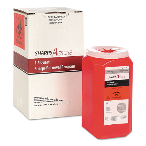 TrustMedical Sharps Retrieval Program Containers, 1.5 qt, Plastic, Red
