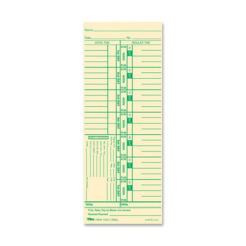 TOPS Time Card, Numbered Days/4 Days Overtime, 100/Pack, 3 1/2"x9"