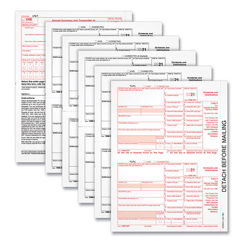 TOPS 1099-Div Tax Forms, 5-Part, 5 1/2 X 8, Inkjet/laser, 24 1099s & 1 1096