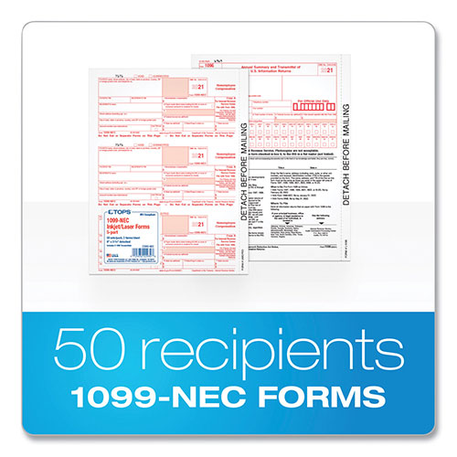 TOPS Five-Part 1099-NEC Tax Forms, 8.5 x 11, 3/Page, 50/Pack