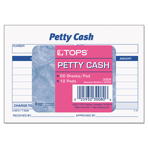 TOPS Received of Petty Cash Slips, 3 1/2 x 5, 50/Pad, 12/Pack